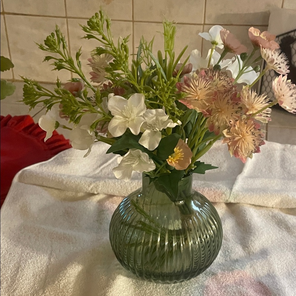 Room Essentials Green Vase with Mixed Floral Display